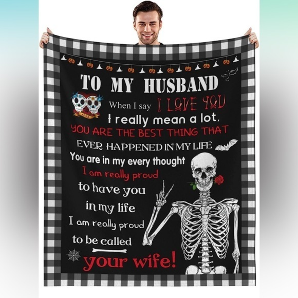 To My Husband Love Halloween Skeleton Blanket Birthday Gift Unique‎ 50 X 60 New